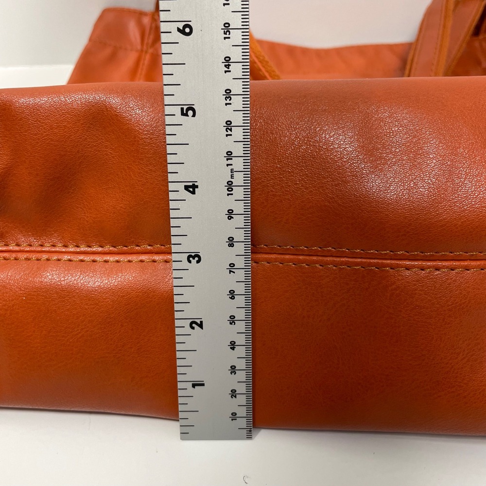 Burnt Orange Faux Leather Tote Bag Shoulder Purse Magnetic Snap Pocket Rust - Picture 7 of 8